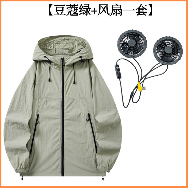 2025新款夏季连帽防晒空调服皮肤衣风扇服情侣超薄款透气户皮肤衣