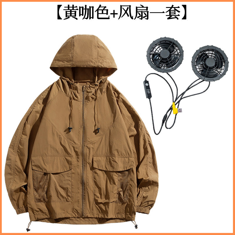 智能防暑降温空调服男大风力带风扇防晒衣户外工地建筑制冷皮肤衣