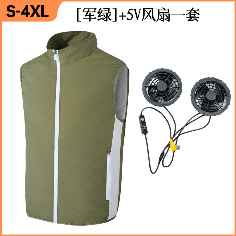 跨境夏季防暑降温空调服马甲制冷空调服USB带风扇休闲马甲工作服