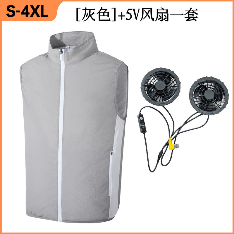 跨境夏季防暑降温空调服马甲制冷空调服USB带风扇休闲马甲工作服